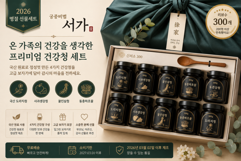 5만원대 추석선물세트 궁중비법 서가 국산 도라지청 사과생강청 꿀인삼청 동충하초꿀 산삼배양근꿀 설 명절 선물 세트, 1개, 신의소300 딥그린 소매 보자기