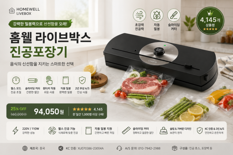 초강력 진공포장기 가정용 밀봉 진공기 업소용 음식 고기 포장기계 식품 습식 압축기 홈웰 라이브박스