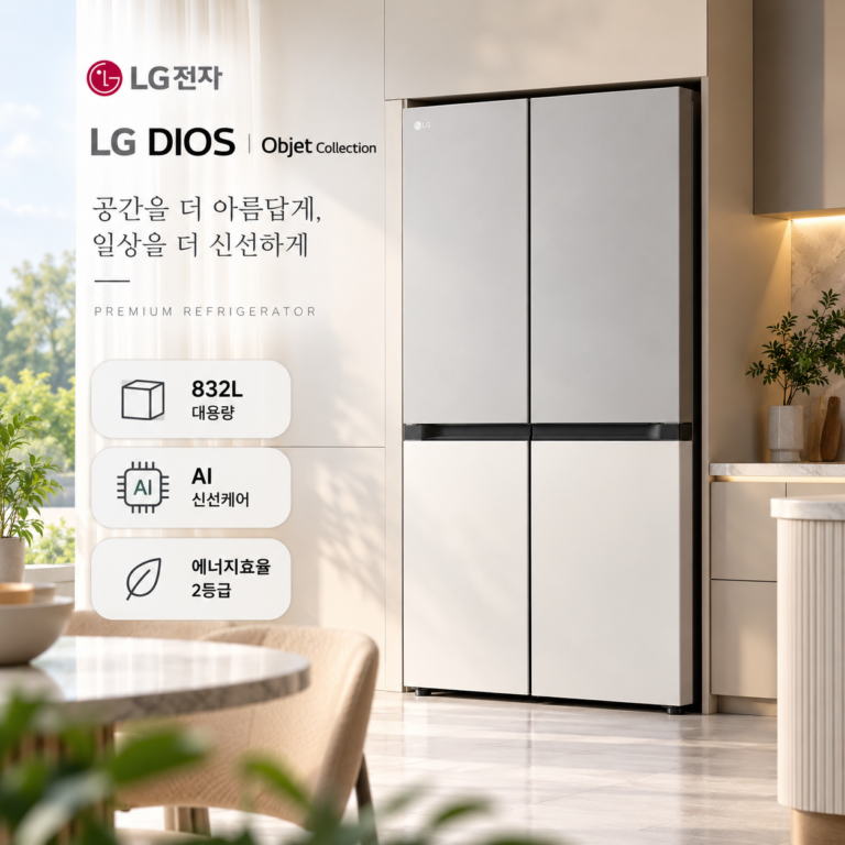LG전자 디오스 AI 오브제컬렉션 832L 양문형 냉장고 방문설치크림그레이 S836MRQ032