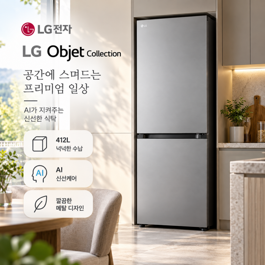 LG전자 모던엣지 AI 오브제컬렉션 Fit 앤 Max 412L 2도어 원룸 자취 소형 냉장고 Q405MPS133 방문설치 제품 이미지