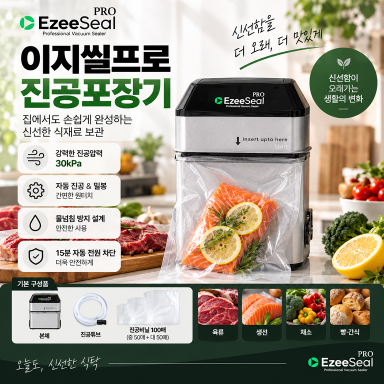 이지씰프로 세로 진공포장기 음식 가정용 실링기 압축기 밀봉 2중실링