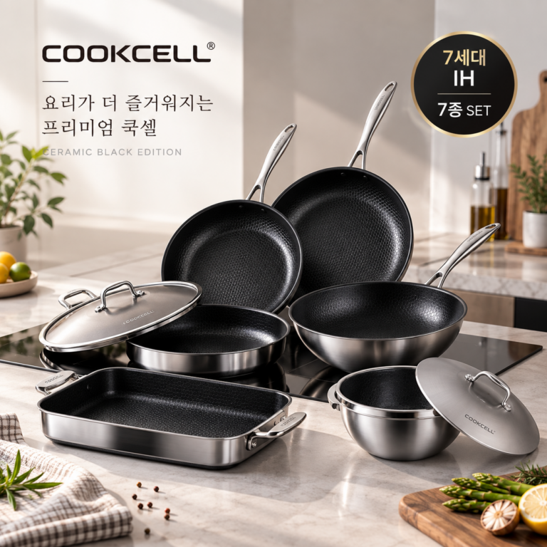 쿡셀 후라이팬 인덕션 7세대 IH 세라믹 블랙에디션 프라이팬 7종 세트 홈쇼핑 구성 최저가 추천