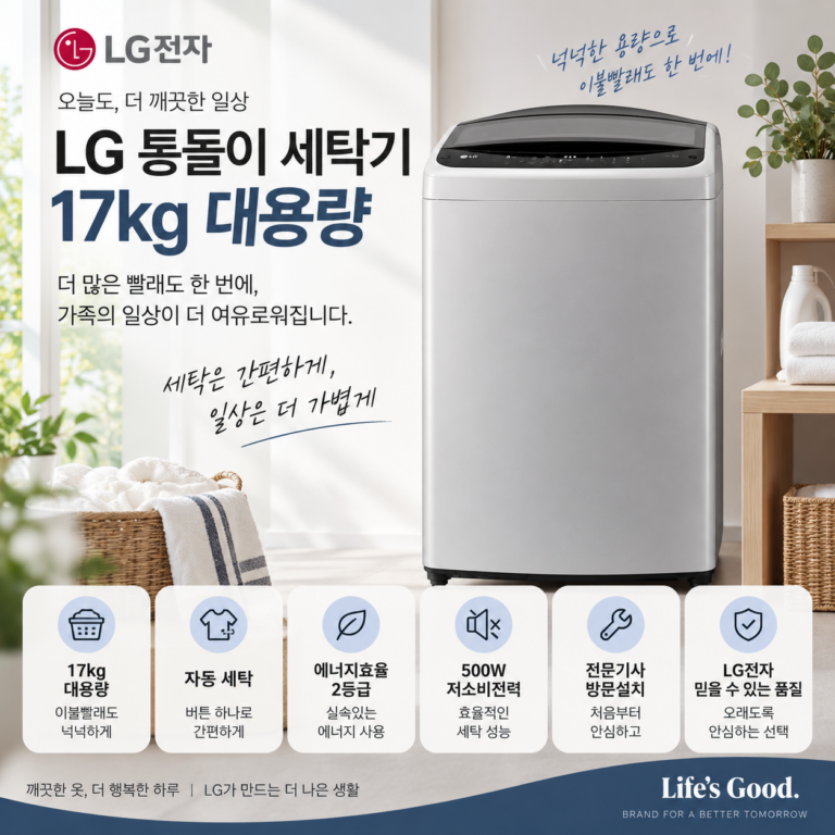 LG전자 통돌이 세탁기 17kg 방문설치 T17DX3A 미드프리실버
