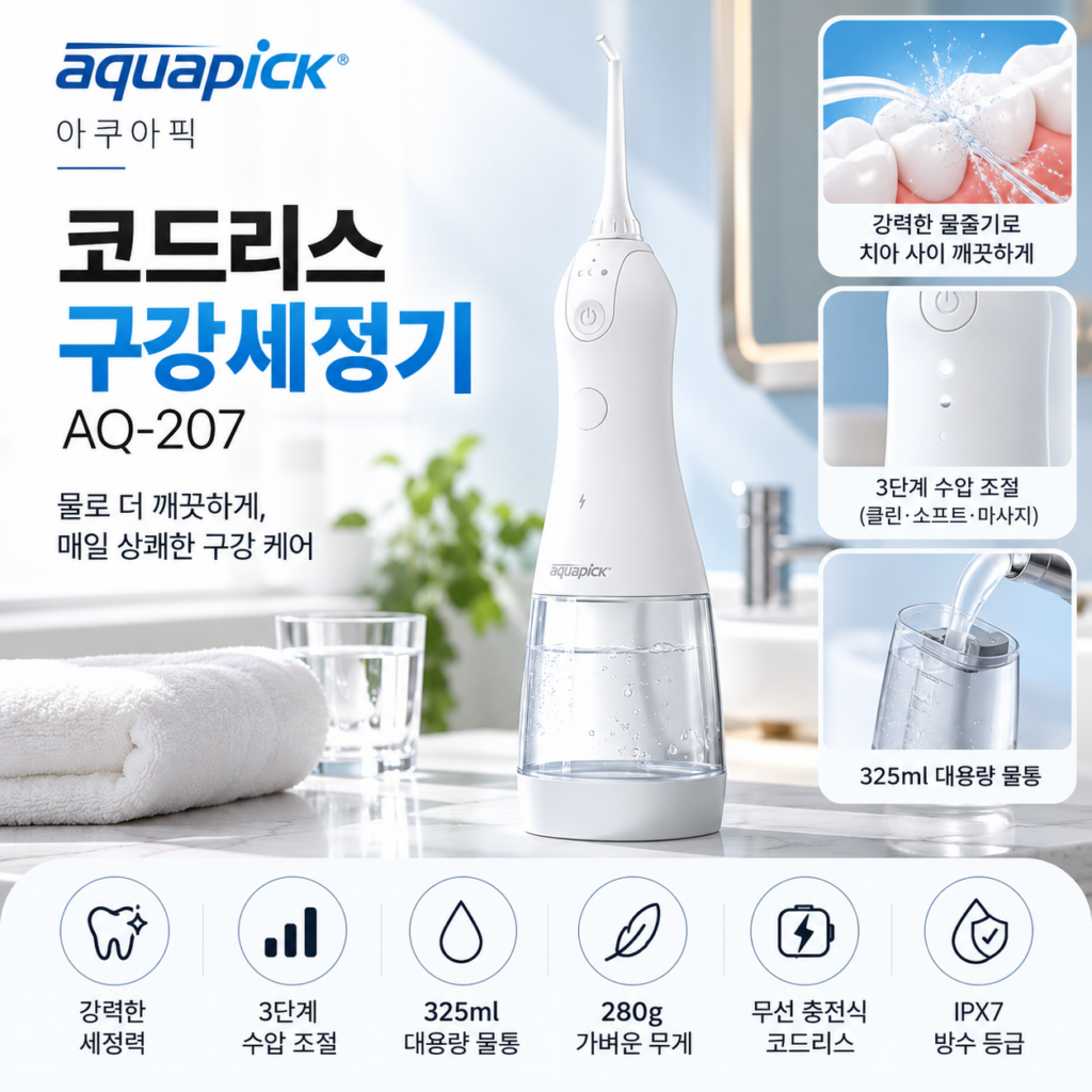 아쿠아픽 코드리스 구강세정기 물치실 AQ-207 제품 이미지